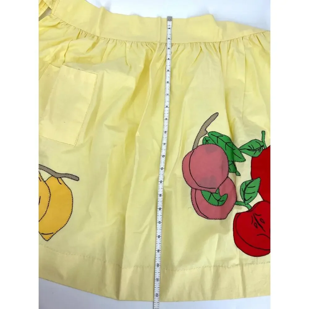 Vintage Kitchen Apron Handmade Appliqué Fruit Yellow